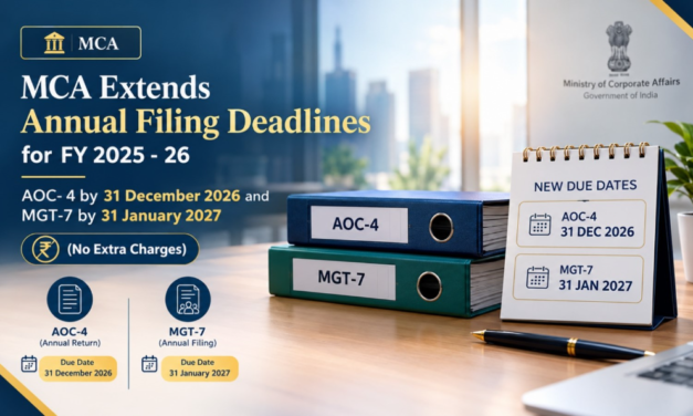 MCA Extends Annual Filing Deadlines for FY 2025-26: AOC- 4 by 31 December 2026 and MGT-7 by 31 January 2027